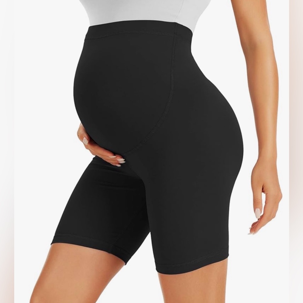 Maternity High-Waist Biker Shorts - Black